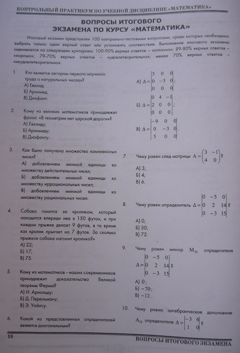 ИТОГОВЫЙ ЭКЗАМЕН РФЭИ ПО МАТЕМАТИКЕ ИЗ 100 ВОПРОСОВ